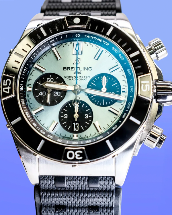 2024 Breitling Super Chronomat B01 44MM Ice Blue Dial Rubber Strap (PB0136)
