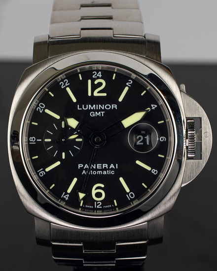 2011 Panerai Luminor GMT 44MM Black Dial Steel Bracelet (PAM00297)