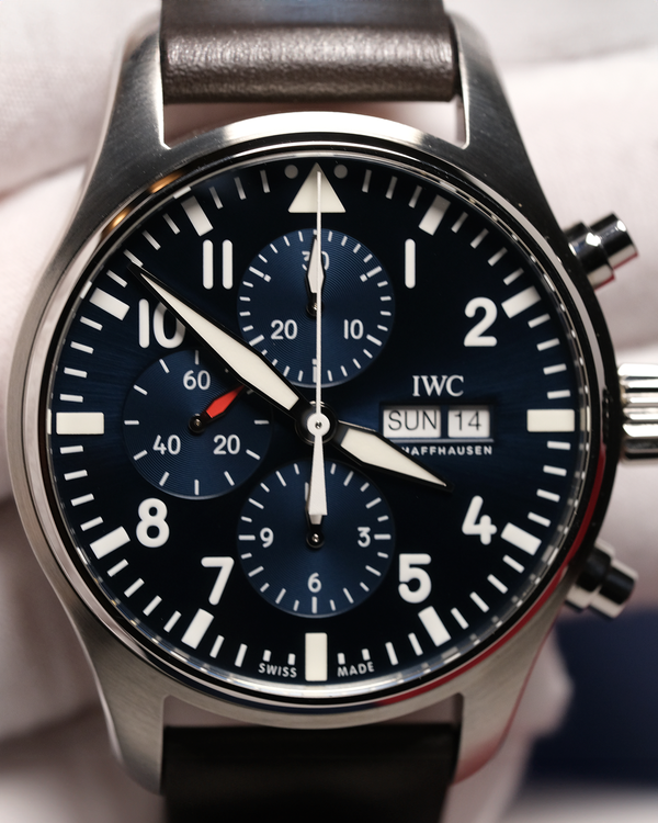 No Reserve - 2020 IWC Schaffhausen Pilot Chronograph "Le Petit Prince" 43MM Blue Dial Leather Strap (IW377714)