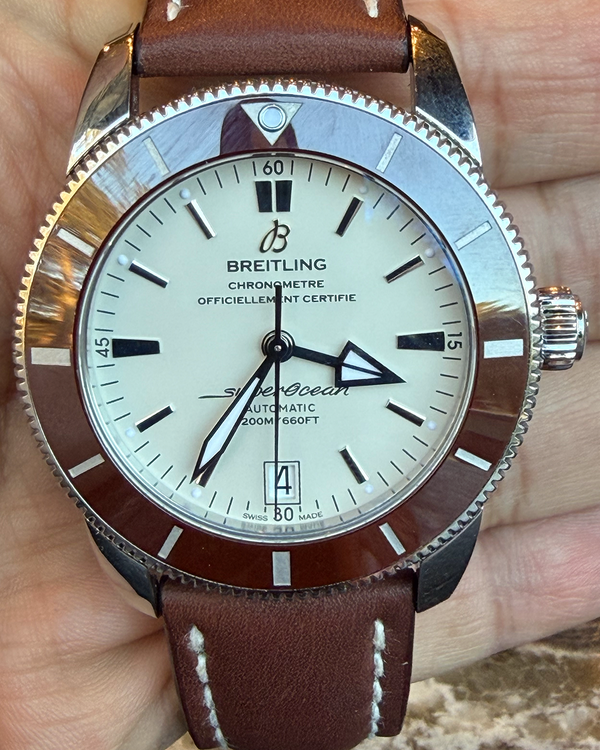 No Reserve - 2018 Breitling Superocean Heritage II 42MM White Dial Leather Strap (AB201033.G827.739P)