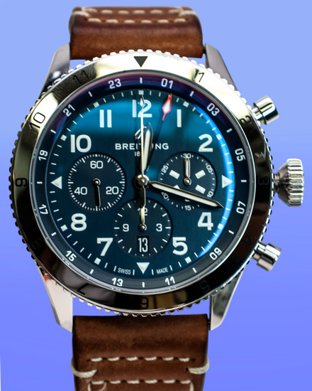 Breitling Super Avi B04 Chronograph GMT 46MM Blue Dial Leather Strap (AB0445)
