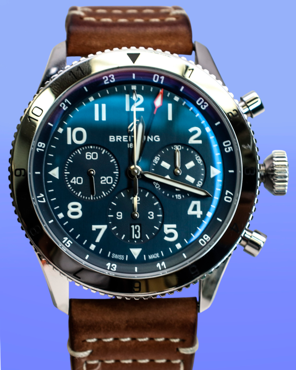 Breitling Super Avi B04 Chronograph GMT 46MM Blue Dial Leather Strap (AB0445)