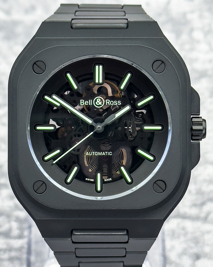 2025 Bell & Ross BR 05 Skeleton Black Lum Ceramic L.E. 41MM Skeleton Dial Ceramic Bracelet (BR05A-BLM-SKCE/SCE)