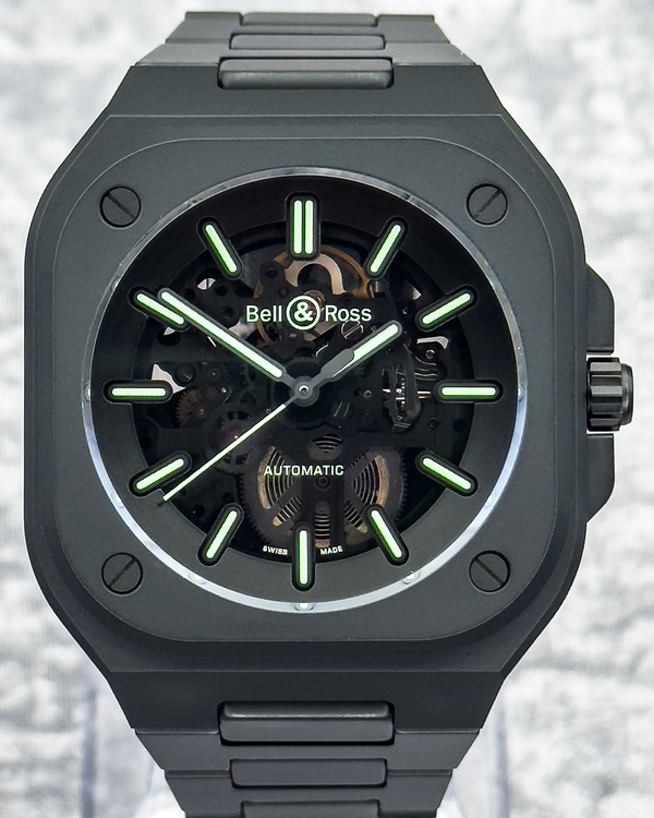2025 Bell & Ross BR 05 Skeleton Black Lum Ceramic L.E. 41MM Skeleton Dial Ceramic Bracelet (BR05A-BLM-SKCE/SCE)