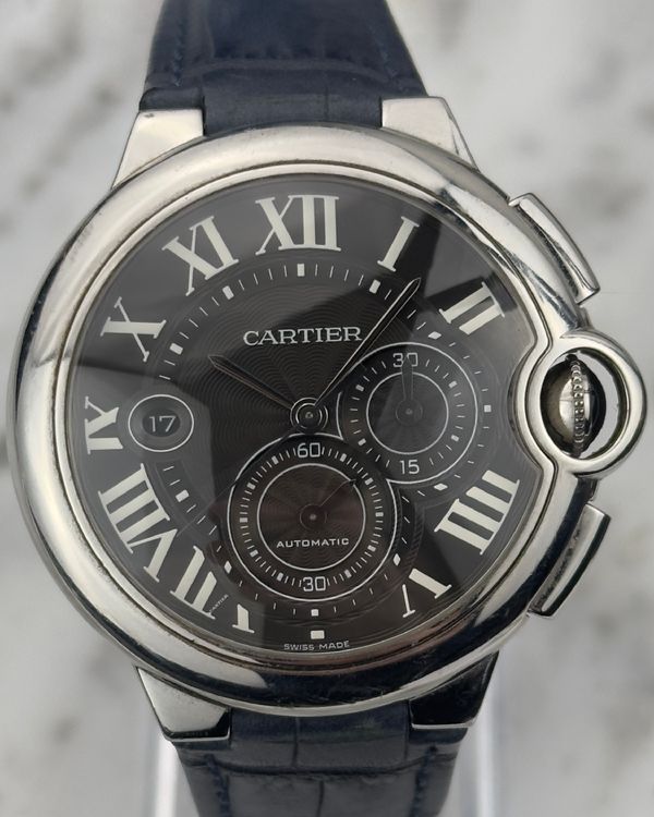 Cartier Ballon Bleu XL Chronograph 44MM Black Dial Leather Strap (W6920052)