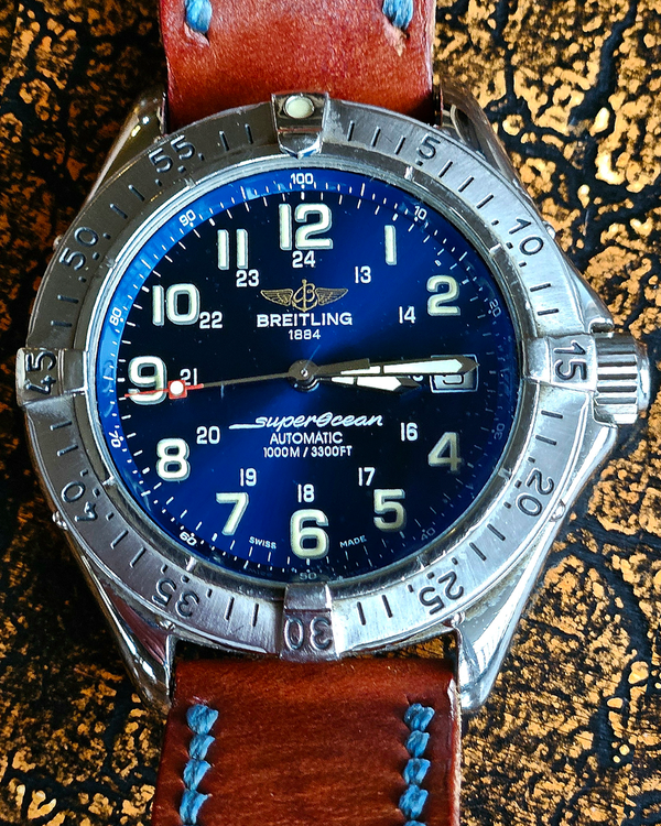 Breitling Superocean 41MM Blue Dial Aftermarket Leather Strap (A17040)