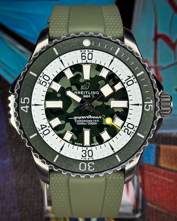 Breitling Superocean Super Diver 46MM Green Dial Rubber Strap (E10379)
