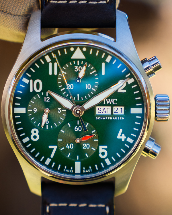 2021 IWC Schaffhausen Pilot Chronograph 41MM Green Dial Leather Strap (IW388103)