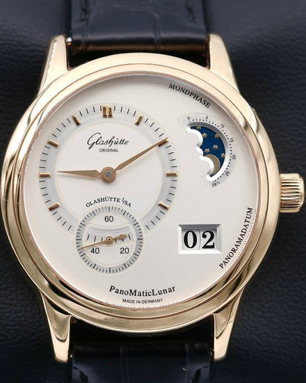 Glashütte Original PanoMaticLunar 39MM Silver Dial Leather Strap (90-02-01-01-04)