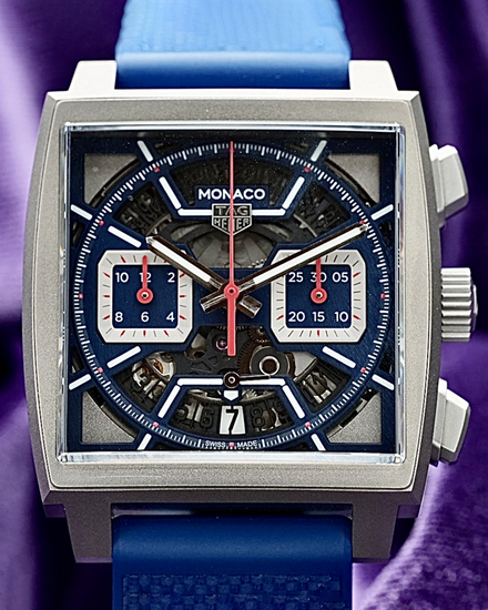 No Reserve - 2023 Tag Heuer Monaco 39MM Skeleton Dial Rubber Strap (CBL2182.FT6235)