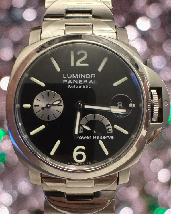 2004 Panerai Luminor Power Reserve 40MM Black Dial Steel Bracelet (PAM00126)