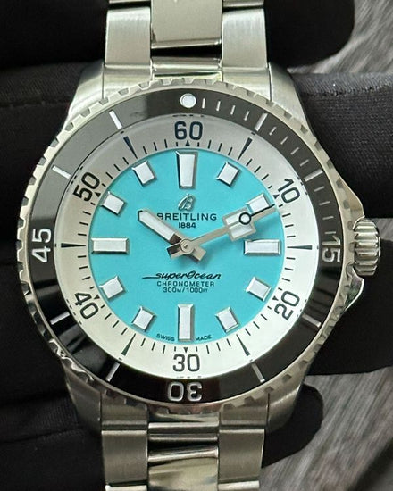 2022 Breitling Superocean 44MM Turquoise Dial Steel Bracelet (A17376211L2A1)