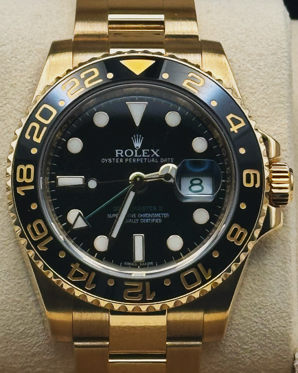 Rolex GMT-Master II 40MM Black Dial Yellow Gold Oyster Bracelet (116718)