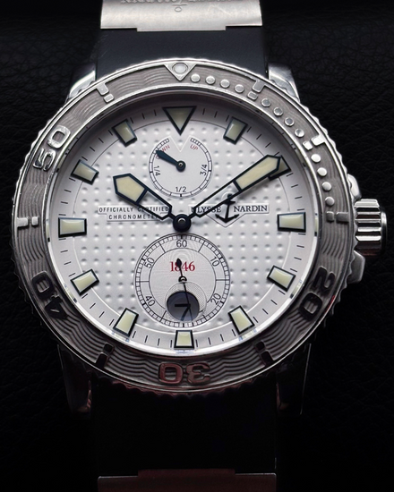 No Reserve - 2007 Ulysse Nardin Marine Diver 42.7MM White Dial Rubber Strap (263-33-3)