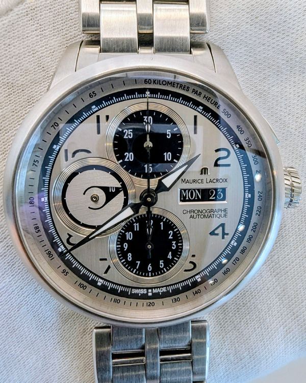 2012 Maurice Lacroix Masterpiece Masterchrono 43MM Silver .925 Dial Steel Bracelet (MP6348-SS002-12E)
