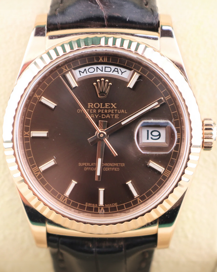 2015 Rolex Day-Date 36MM Chocolate Dial Leather Strap (118135)