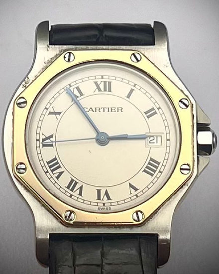 No Reserve - 2004 Cartier Santos Ronde 30MM Quartz White Dial Aftermarket Leather Strap (187902)