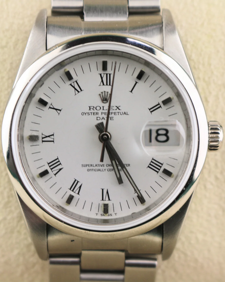 1994 Rolex Oyster Perpetual Date 34MM White "Buckley" Dial Oyster Bracelet (15200)