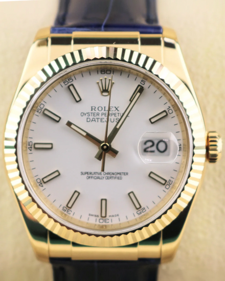 2006 Rolex Datejust 36MM White Dial Leather Strap (116138)