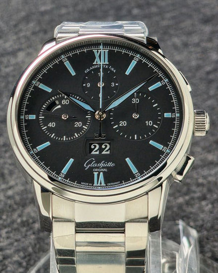 2023 Glashütte Original Senator Chronograph Panorama Date 42MM Black Dial Steel Bracelet (1-37-01-03-02-70)