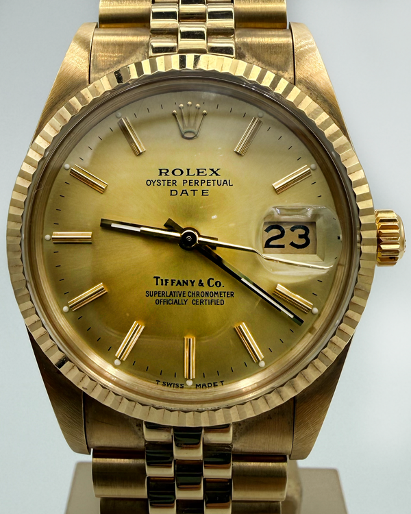 1987 Rolex Oyster Perpetual Date 34MM Champagne Dial Yellow Gold Jubilee Bracelet (15037)
