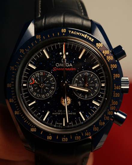 2022 Omega Speedmaster Moonphase "Blue Side of the Moon" 44.25MM Aventurine Dial Leather Strap (304.93.44.52.03.002)