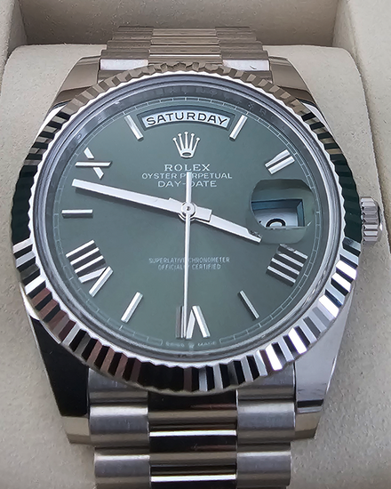 2025 Rolex Day-Date 40MM Green Dial White Gold President Bracelet (228239)