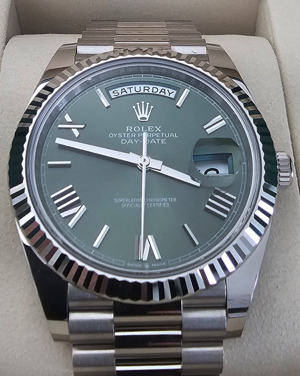 2025 Rolex Day-Date 40MM Green Dial White Gold President Bracelet (228239)