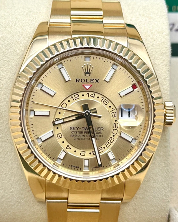 2022 Rolex Sky-Dweller 42MM Champagne Dial Yellow Gold Oyster Bracelet (326938)