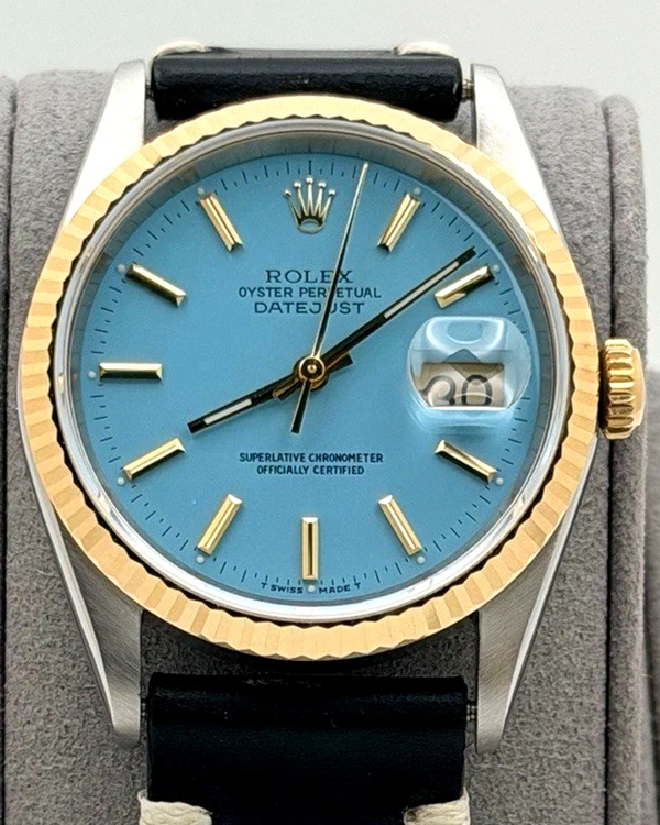 1995 Rolex Datejust 36MM Aftermarket Turquoise Dial Aftermarket Leather Strap (16233)