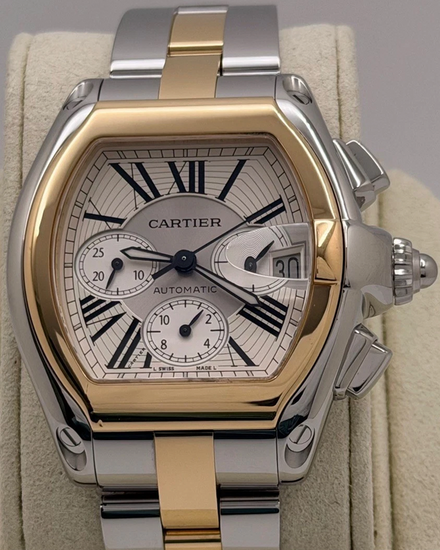 2005 Cartier Roadster XL Chronograph 43MM Silver Dial Two-Tone Bracelet (W62027Z1)