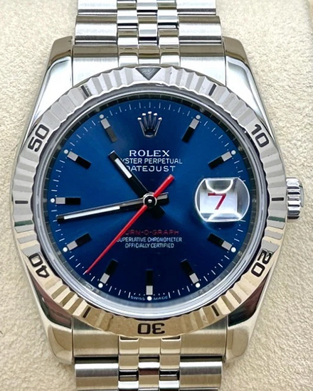 2009 Rolex Datejust Turn-O-Graph 36MM Blue Dial Super Jubilee Bracelet (116264)