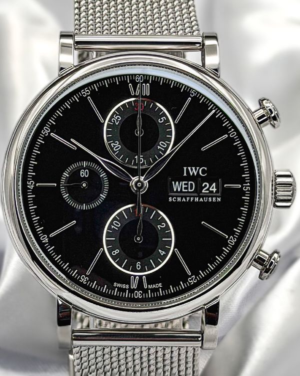 2020 IWC Schaffhausen Portofino Chronograph 42MM Black Dial Steel Bracelet (IW391030)