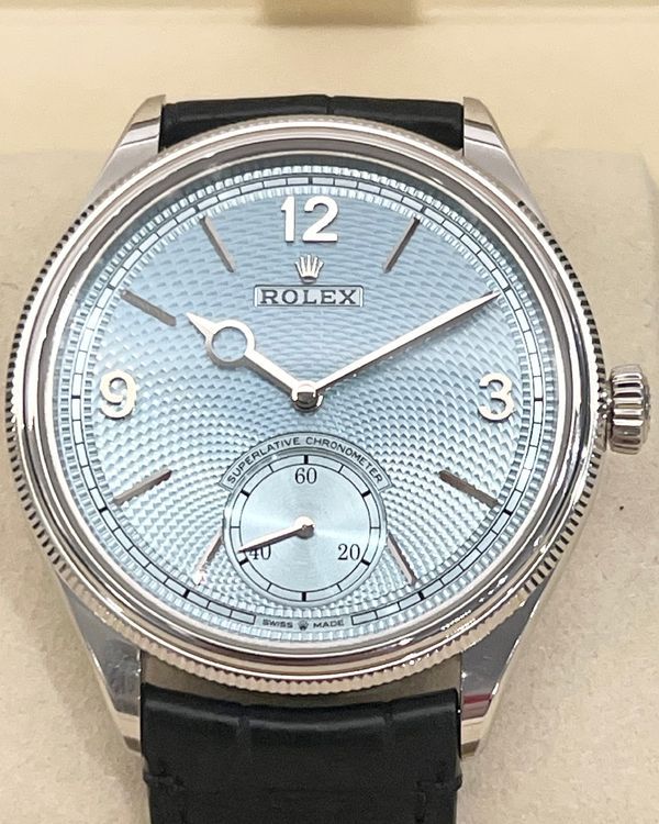 2025 Rolex 1908 39MM Ice Blue Dial Leather Strap (52506)