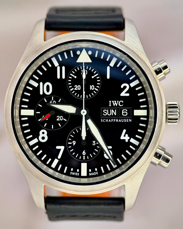 2015 IWC Schaffhausen Pilot Chronograph 42MM Black Dial Leather Strap (IW371701)