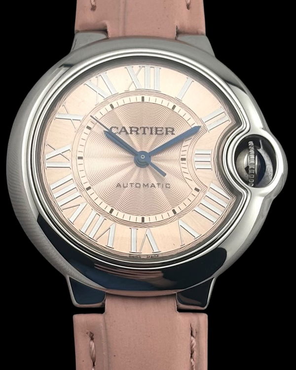 2022 Cartier Ballon Bleu 33MM Pink Dial Leather Strap (WSBB0031)