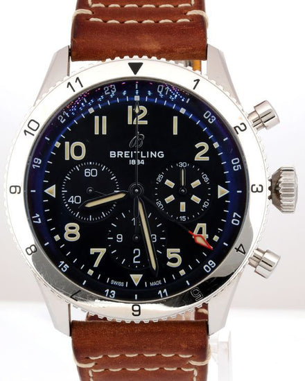 No Reserve - Breitling Super Avi B04 Chronograph GMT P-51 Mustang 46MM Black Dial Leather Strap (AB0445)