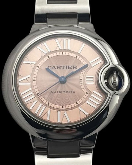 2021 Cartier Ballon Bleu 33MM Pink Dial Steel Bracelet (WSBB0046)