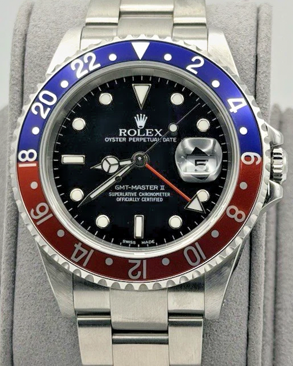 2002 (Y Serial) Rolex GMT-Master II "Pepsi" 40MM Black Dial Oyster Bracelet (16710)