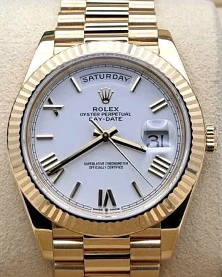 2023 Rolex Day-Date 40MM White Dial Yellow Gold President Bracelet (228238)