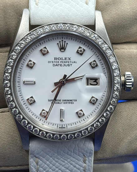 1978 Rolex Datejust 36MM Aftermarket White Dial Aftermarket Leather Strap (1601)