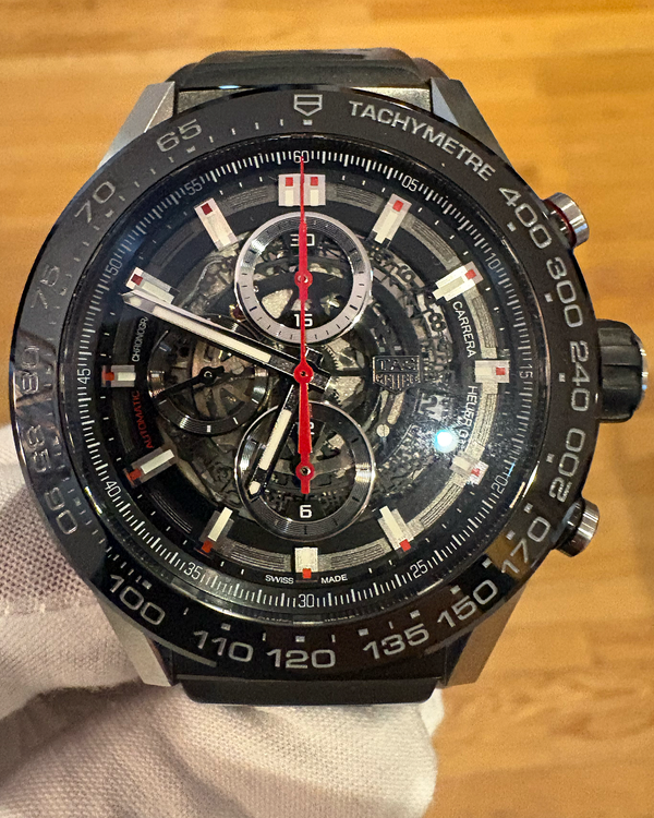 No Reserve - 2017 Tag Heuer Carrera 45MM Skeleton Dial Rubber Strap (CAR2A1Z-0)
