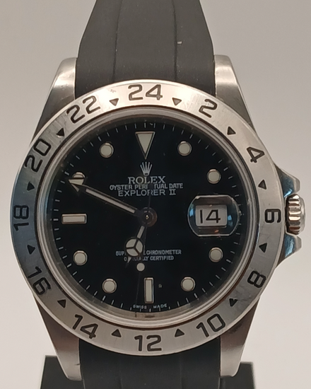2006 Rolex Explorer II 40MM Black Dial Aftermarket Rubber Strap (16570)