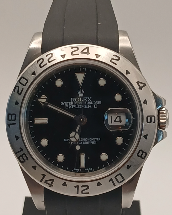 2006 Rolex Explorer II 40MM Black Dial Aftermarket Rubber Strap (16570)