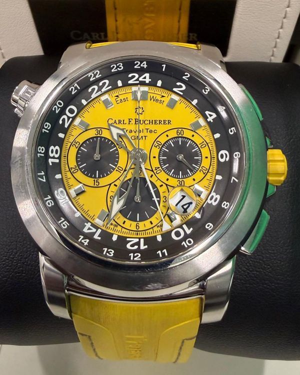 2024 Carl F. Bucherer Patravi Traveltec 46.6MM Yellow Dial Rubber Strap (00.10620.08.93.01)