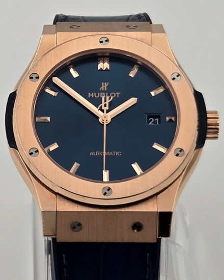 2023 Hublot Classic Fusion King Gold 42MM Blue Dial Leather Strap (542.OX.7180.LR)