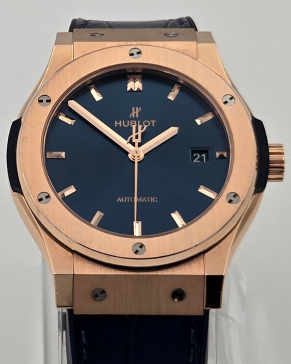 2023 Hublot Classic Fusion King Gold 42MM Blue Dial Leather Strap (542.OX.7180.LR)