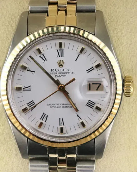 No Reserve - 1979 (5.7 Mil Serial) Rolex Oyster Perpetual 34MM White "Buckley" Dial Two-Tone Jubilee Bracelet (1501)