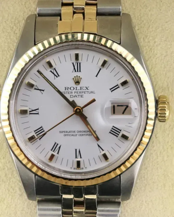 No Reserve - 1979 (5.7 Mil Serial) Rolex Oyster Perpetual 34MM White "Buckley" Dial Two-Tone Jubilee Bracelet (1501)
