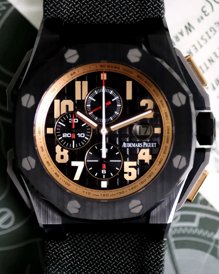 2014 Audemars Piguet Royal Oak Offshore Chronograph "Arnold Schwarzenegger The Legacy" L.E. 48MM Black Dial Textile Strap (26378IO.OO.A001KE.01)